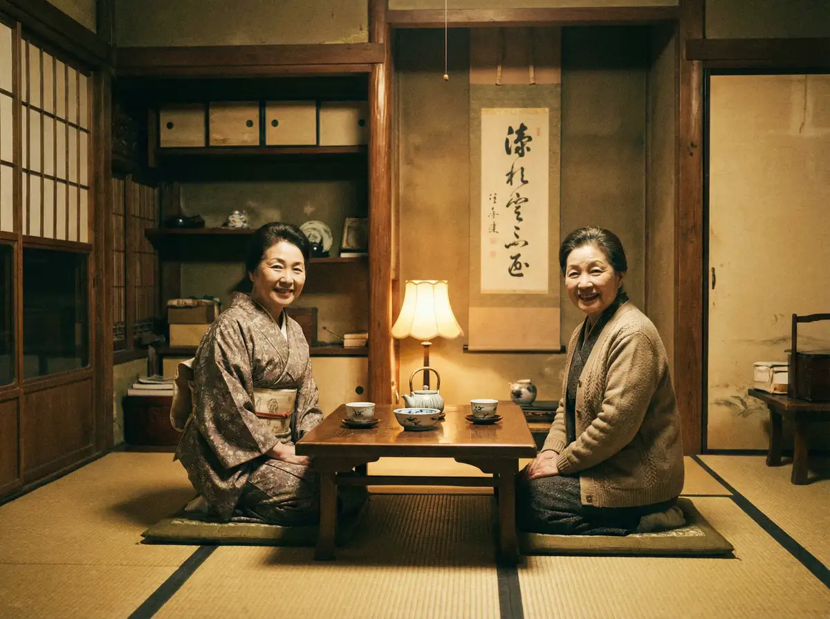 两位优雅的 两个人的在线观看免费大全 在日式茶室中品茶交谈